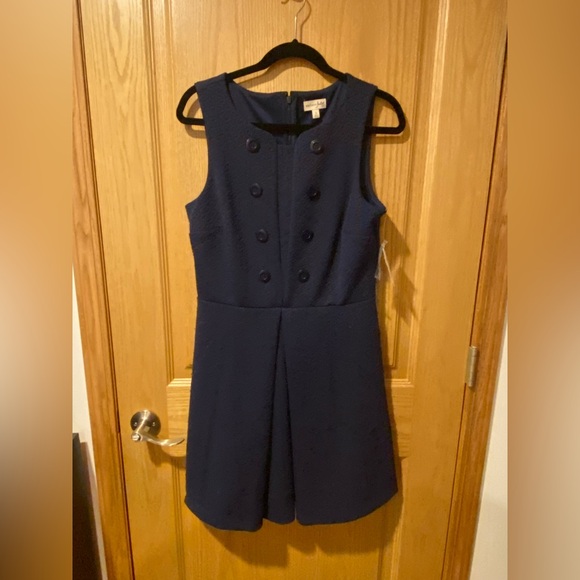 Maison Jules Women’s Size Large Navy Blue Pleated Pea Coat Style Dress NEW/NWT - Picture 1 of 10